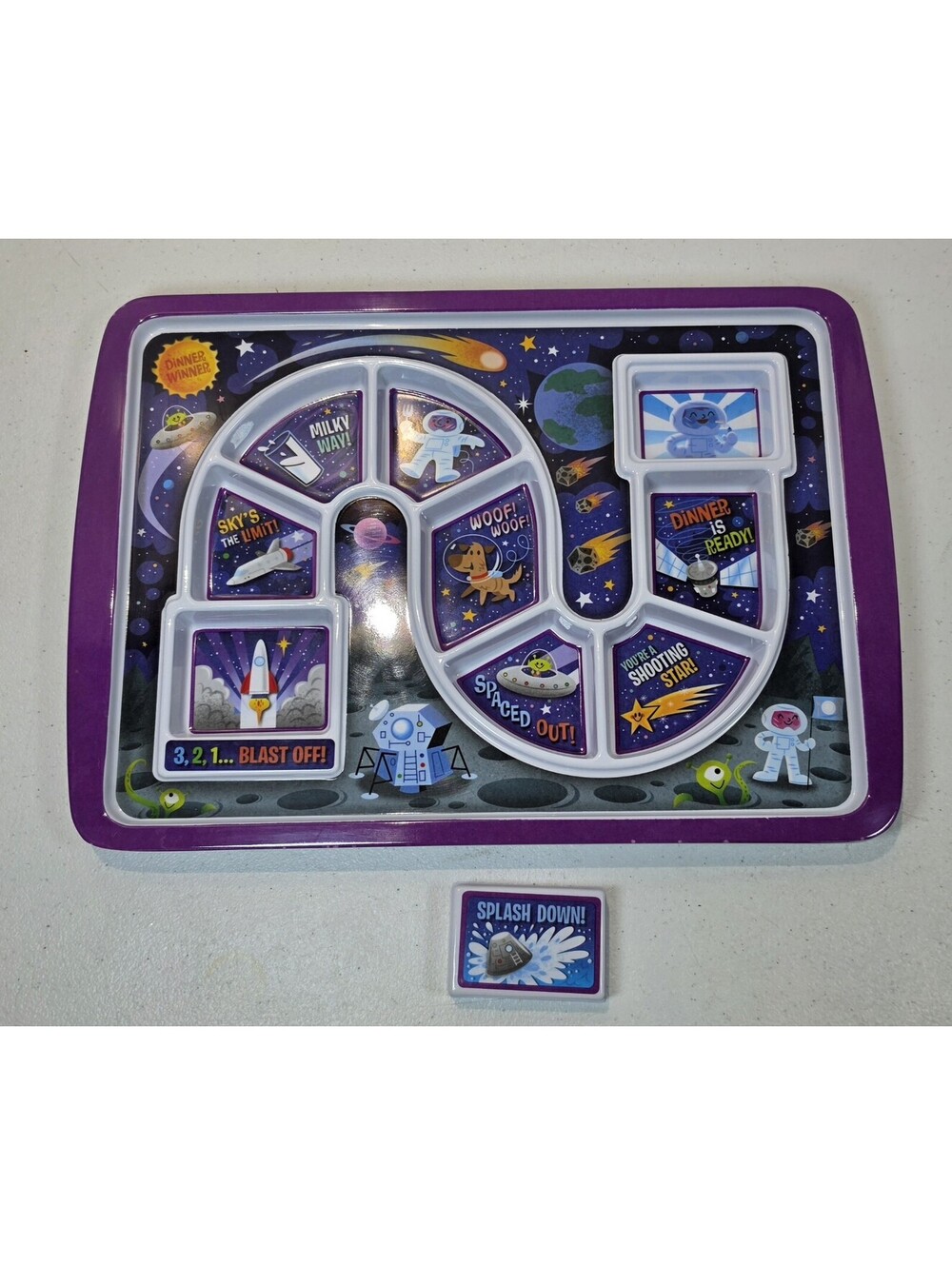 Genuine Fred Dinner Winner Space Kids Divided Meal Plate Tray Melamine Complete
